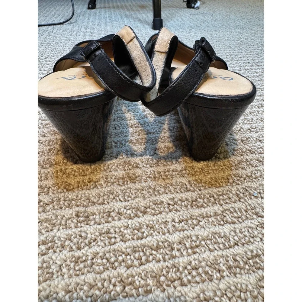 Ara Black Leather Slingback Block Heel Shoes Women's Size‎ 7.5